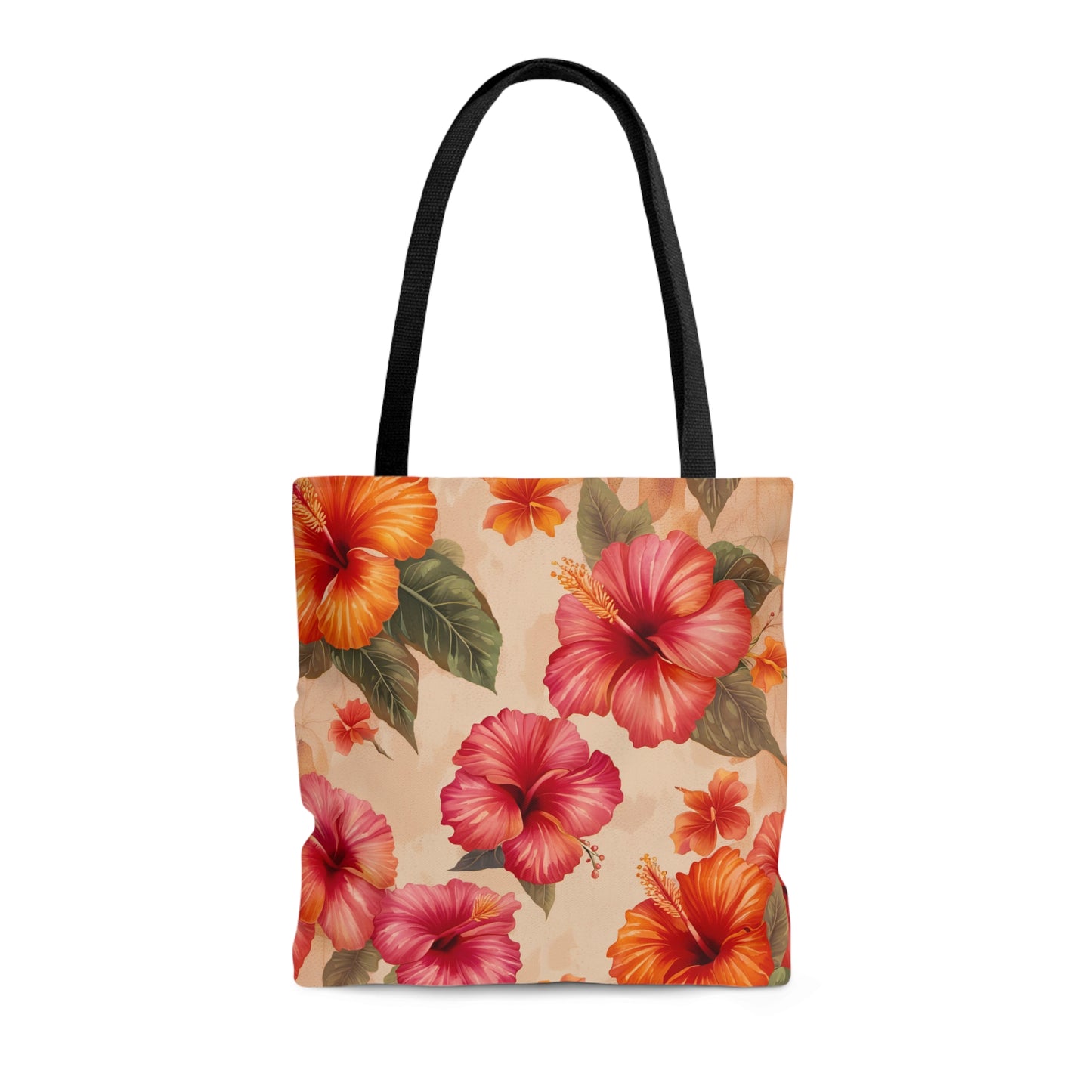 Pink and Orange Hibiscus Flower Printed on Tote Bag back