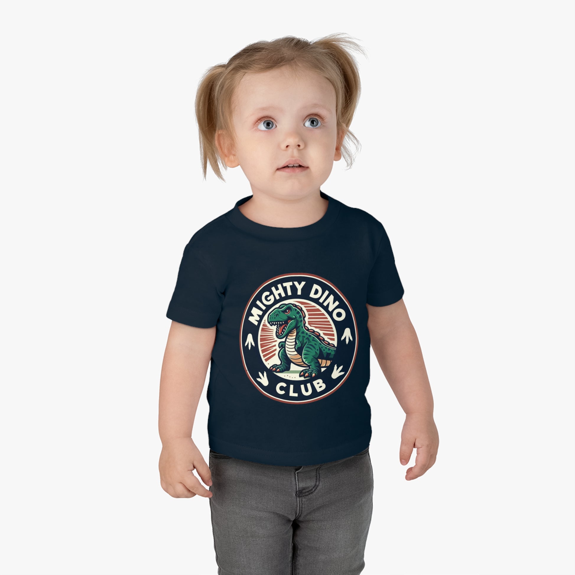 The Mighty Dino Club Infant Cotton Jersey Tee Navy Blue on Girl