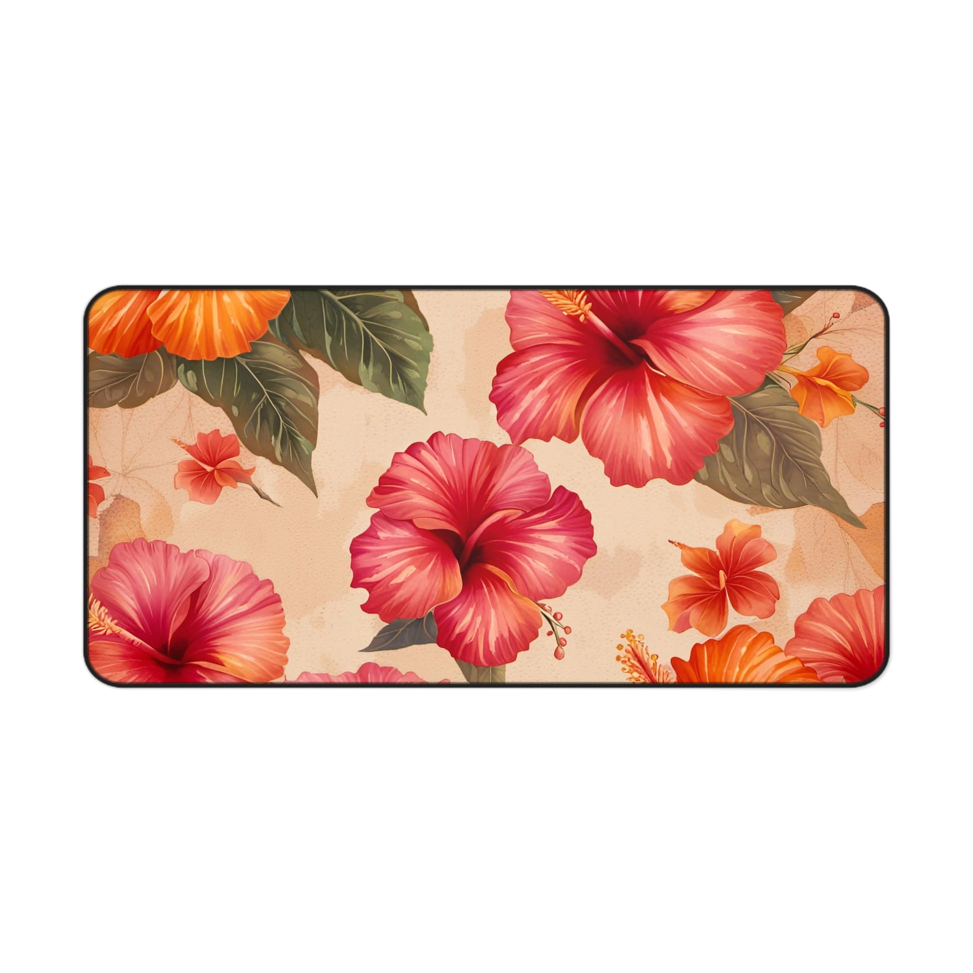Hibiscus Flowers on Distressed Background Printed on Desk mat 15x31