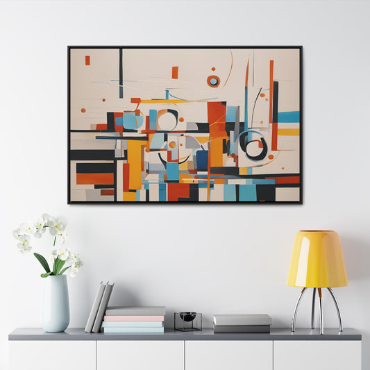 Modern Art Wall Print Mid Century Cubism Print on Canvas in a Floating Frame 48x32 Hung