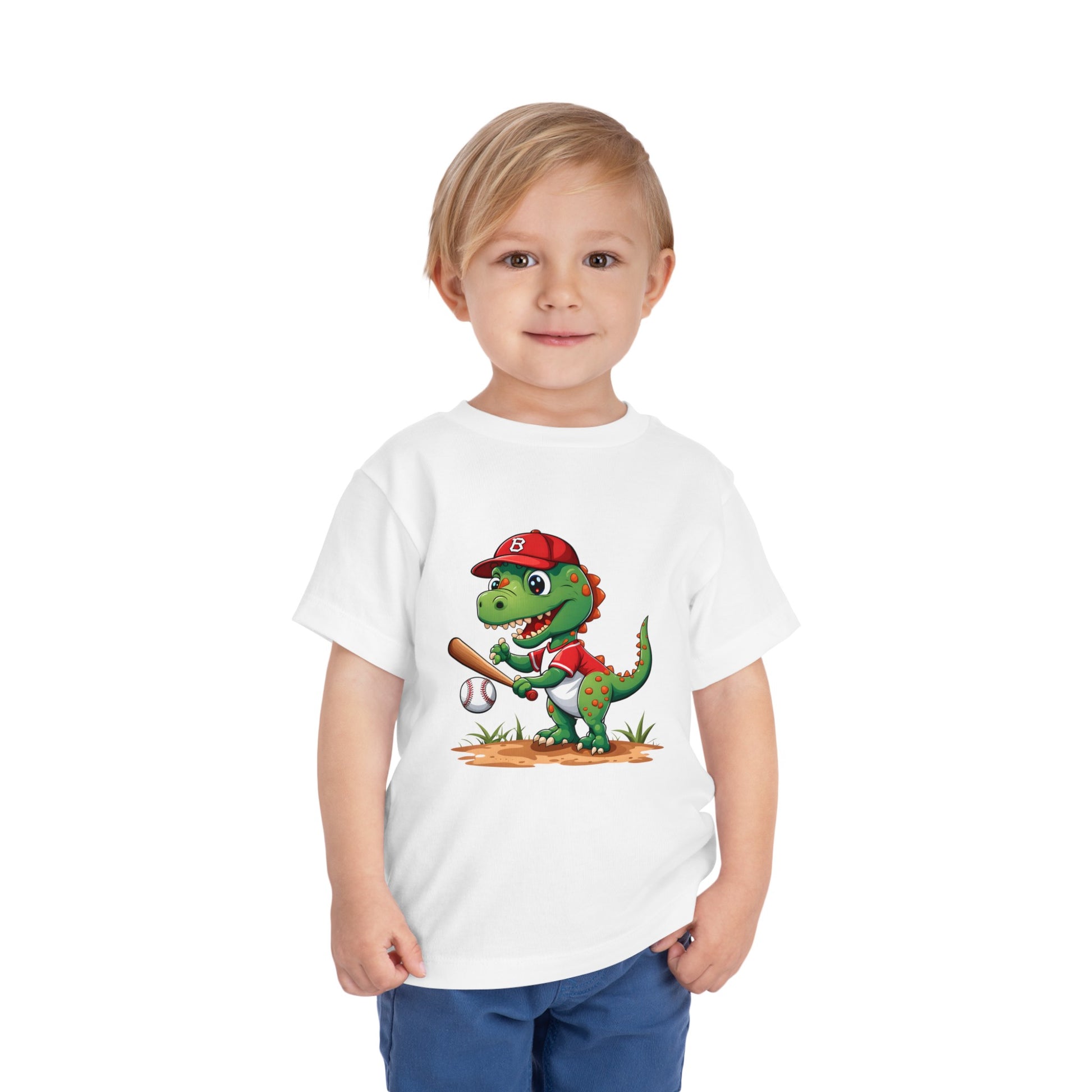 Spike the Dinosaur of Summer Toddler Short Sleeve Tee White on Boy