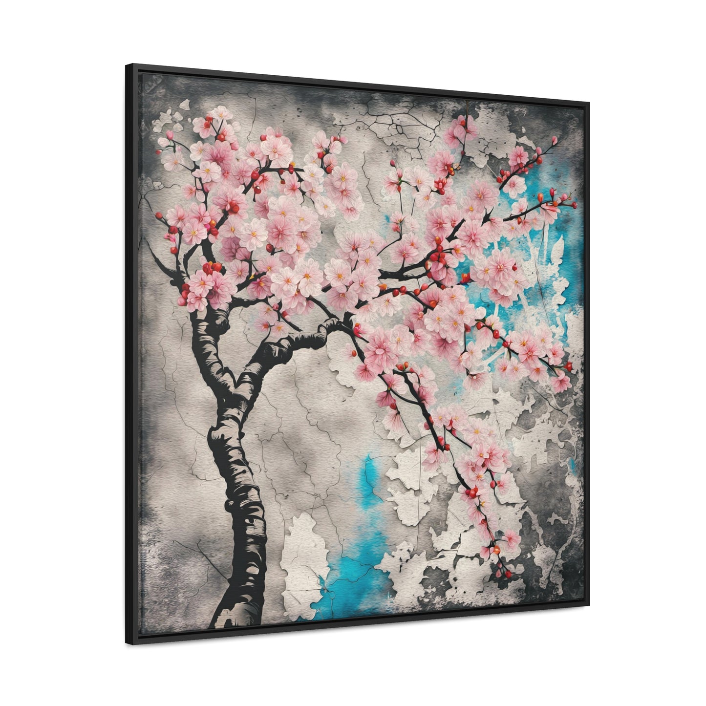 Asian themed Wall Art Print - Cherry Blossoms Print on Canvas in a Floating Frame
