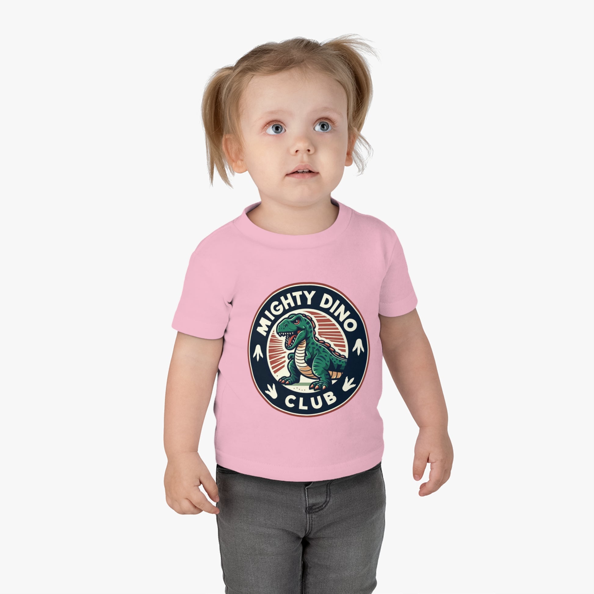 The Mighty Dino Club Infant Cotton Jersey Tee Pink on Girl