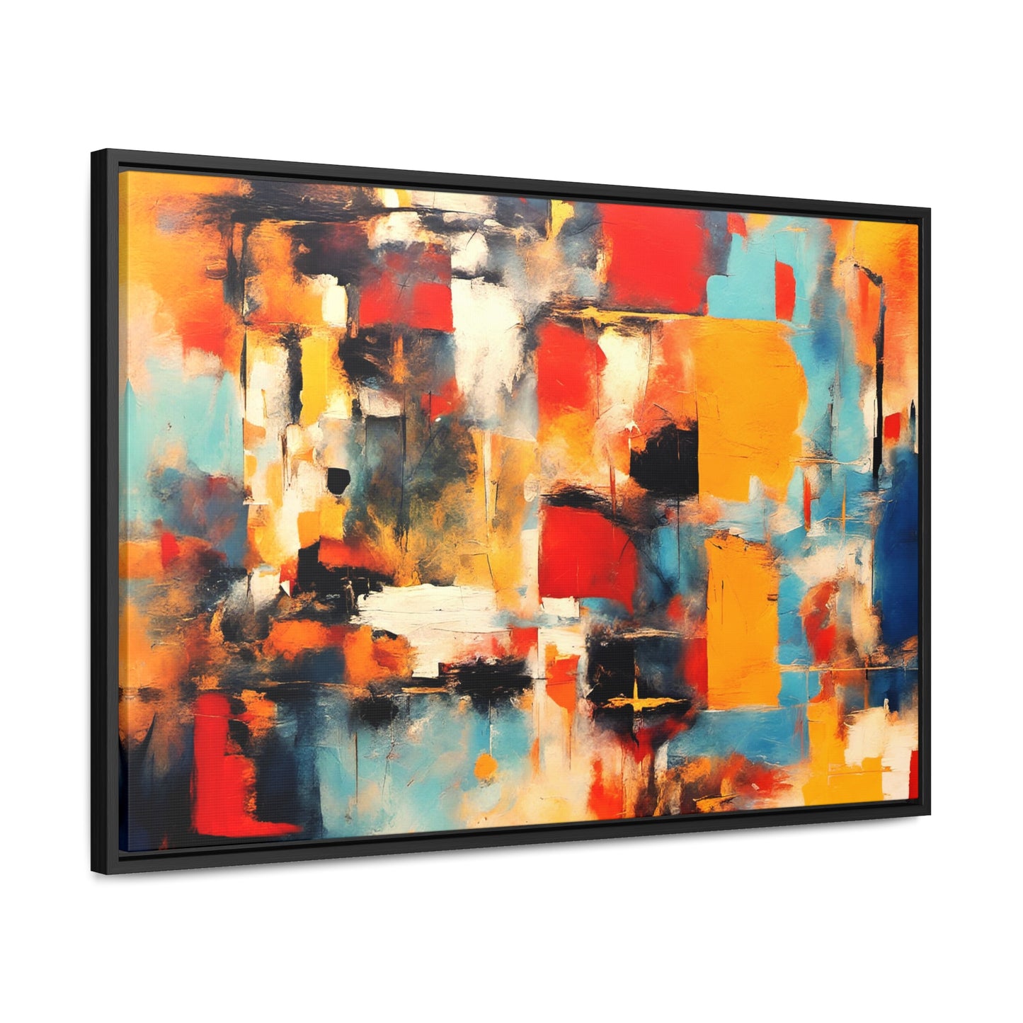 Modern Art Wall Print Reflection of Multicolor Patches in a Floating Frame side view