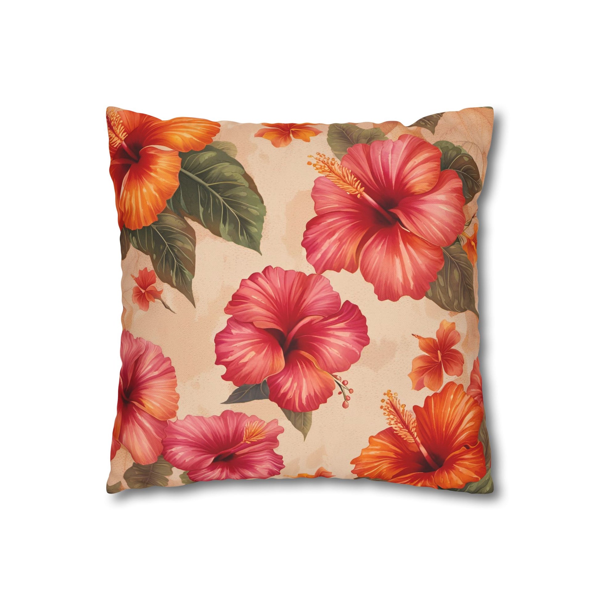 Hibiscus Flowers Pillow Cover back on pillow inserted