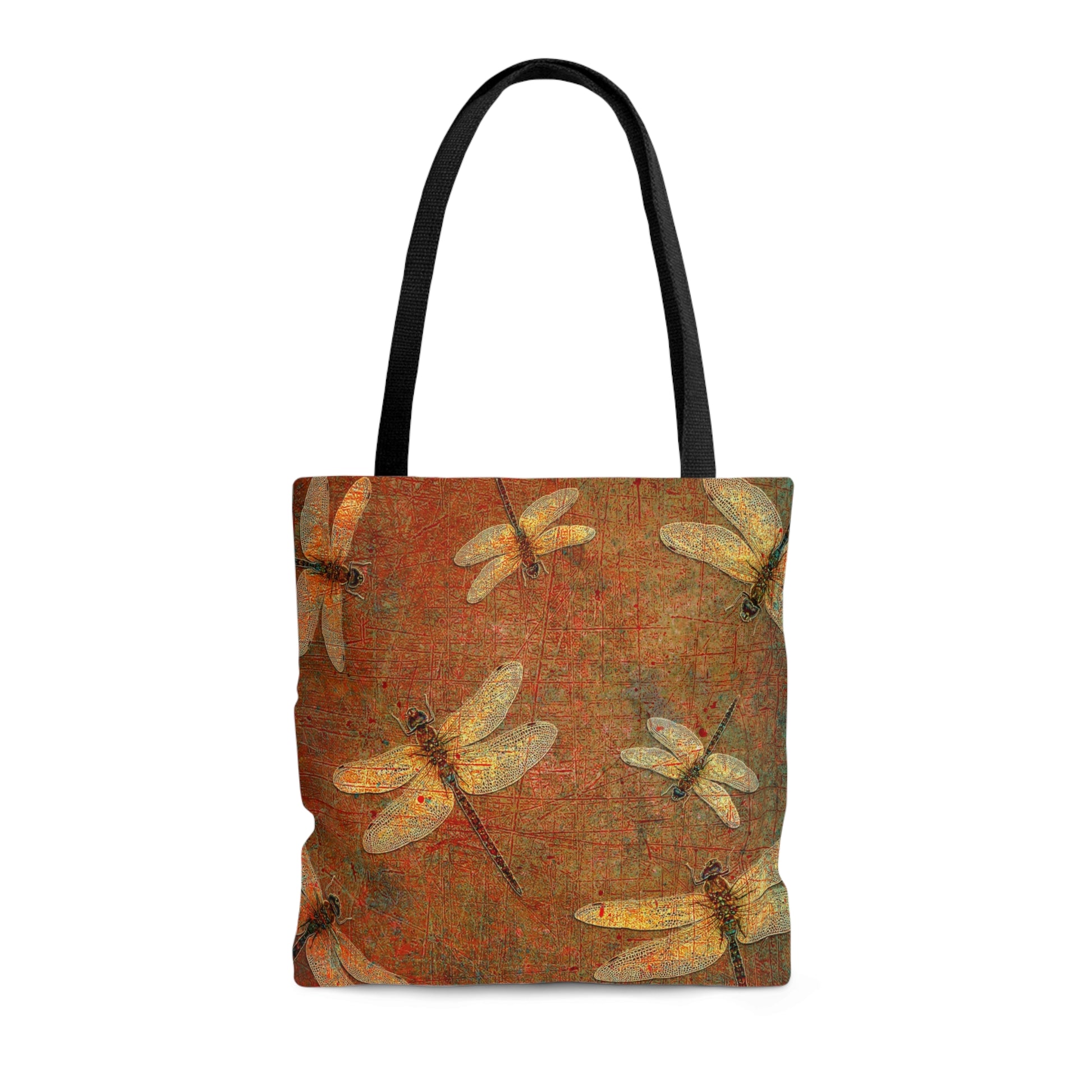  Flight of Golden Dragonflies on Brown Stone Printed on Tote Bag front