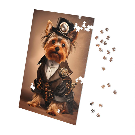 Adorable and Elegant Yorkie in Steampunk Clothing 1000 Pieces Puzzle in process