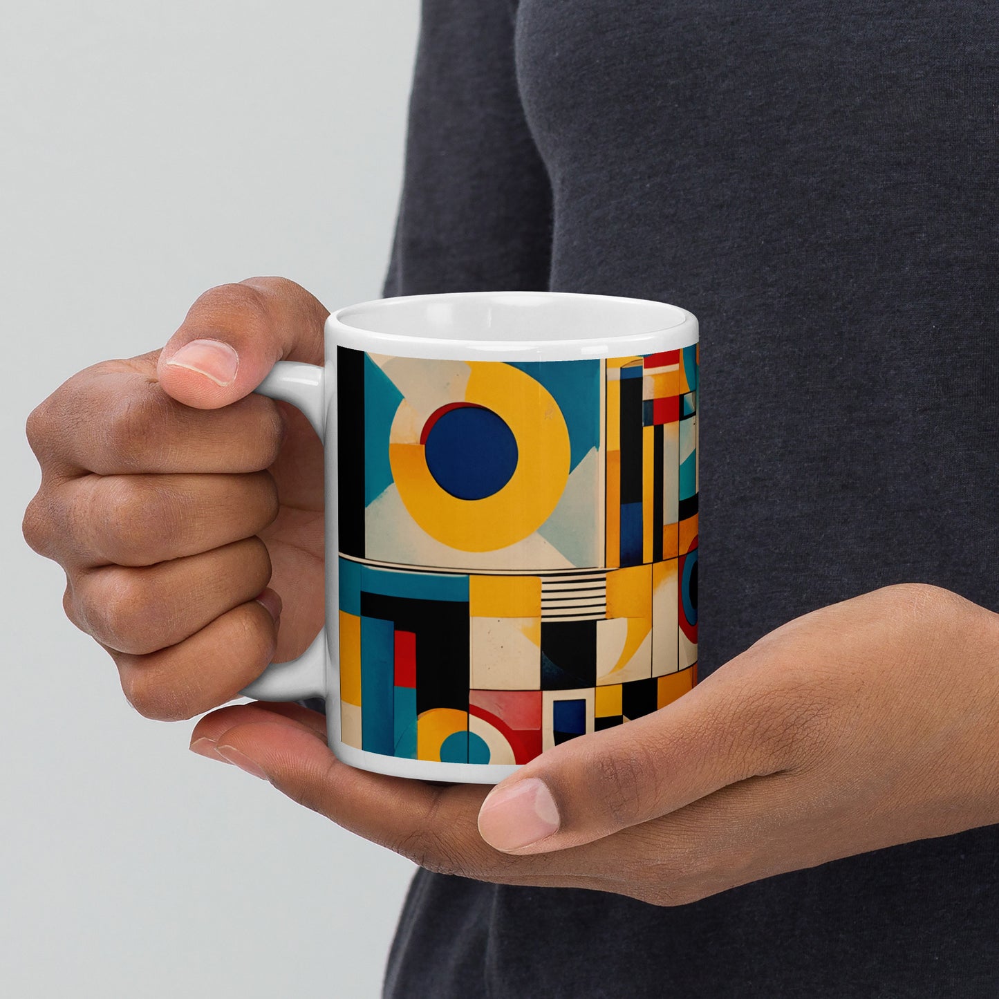 Bold Mid Century Modern Art Print on Ceramic Coffee Mug  11oz held