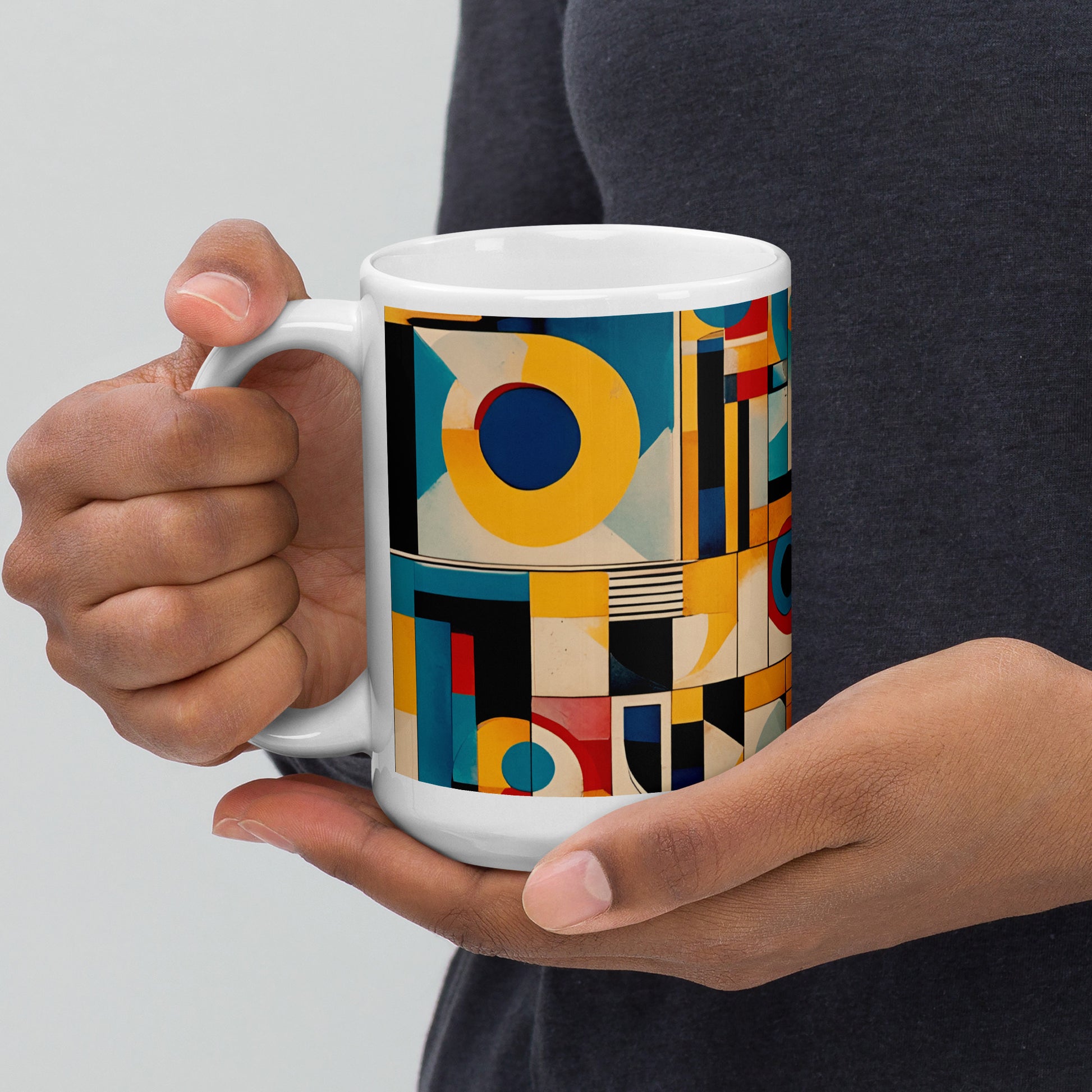 Bold Mid Century Modern Art Print on Ceramic Coffee Mug 15 oz held