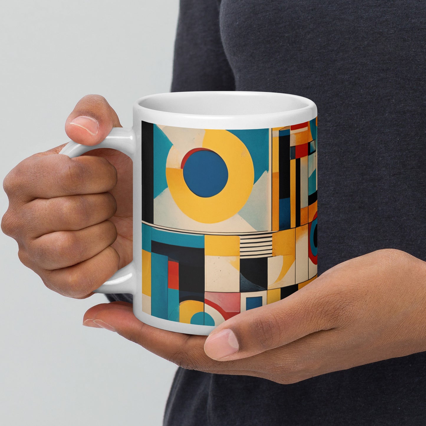 Bold Mid Century Modern Art Print on Ceramic Coffee Mug 20oz held