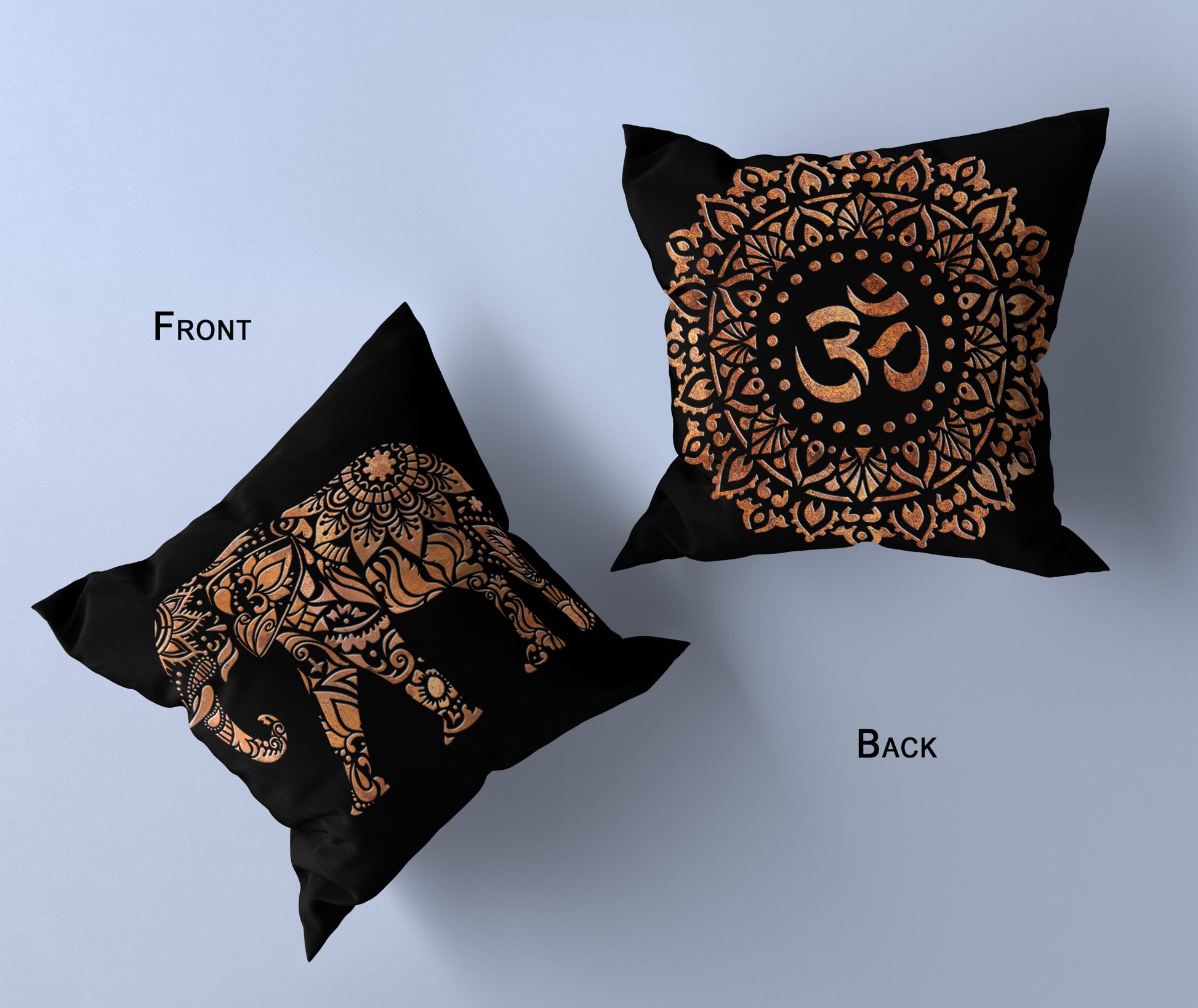 Double Sided Copper Color Elephant and Om Symbol on Black Background front and back