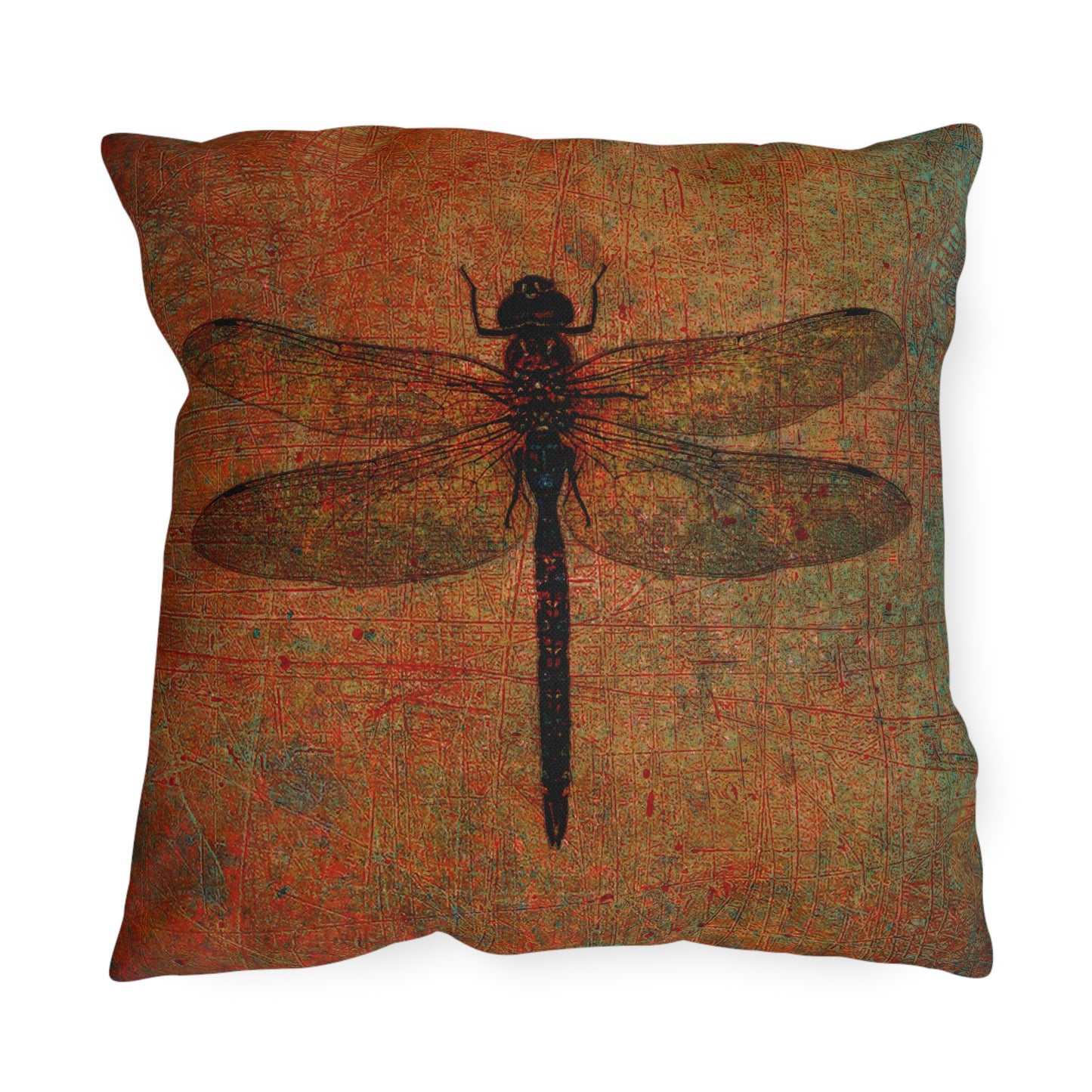 Dragonfly on Brown Background Print Square Outdoor Pillow