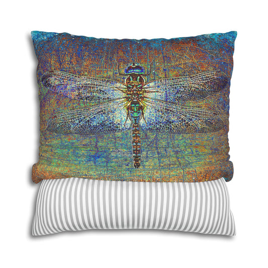 Dragonfly Print Square Pillow Cover, Dragonfly on Multicolor Background Replacement Cover front