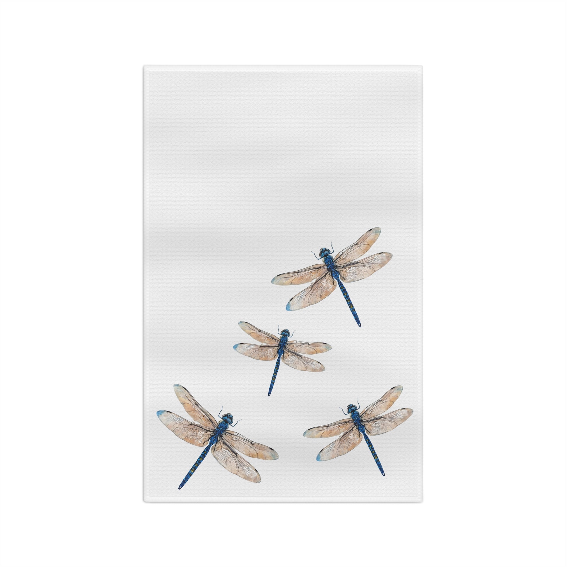 four dragonfly illustrations on a white background towel