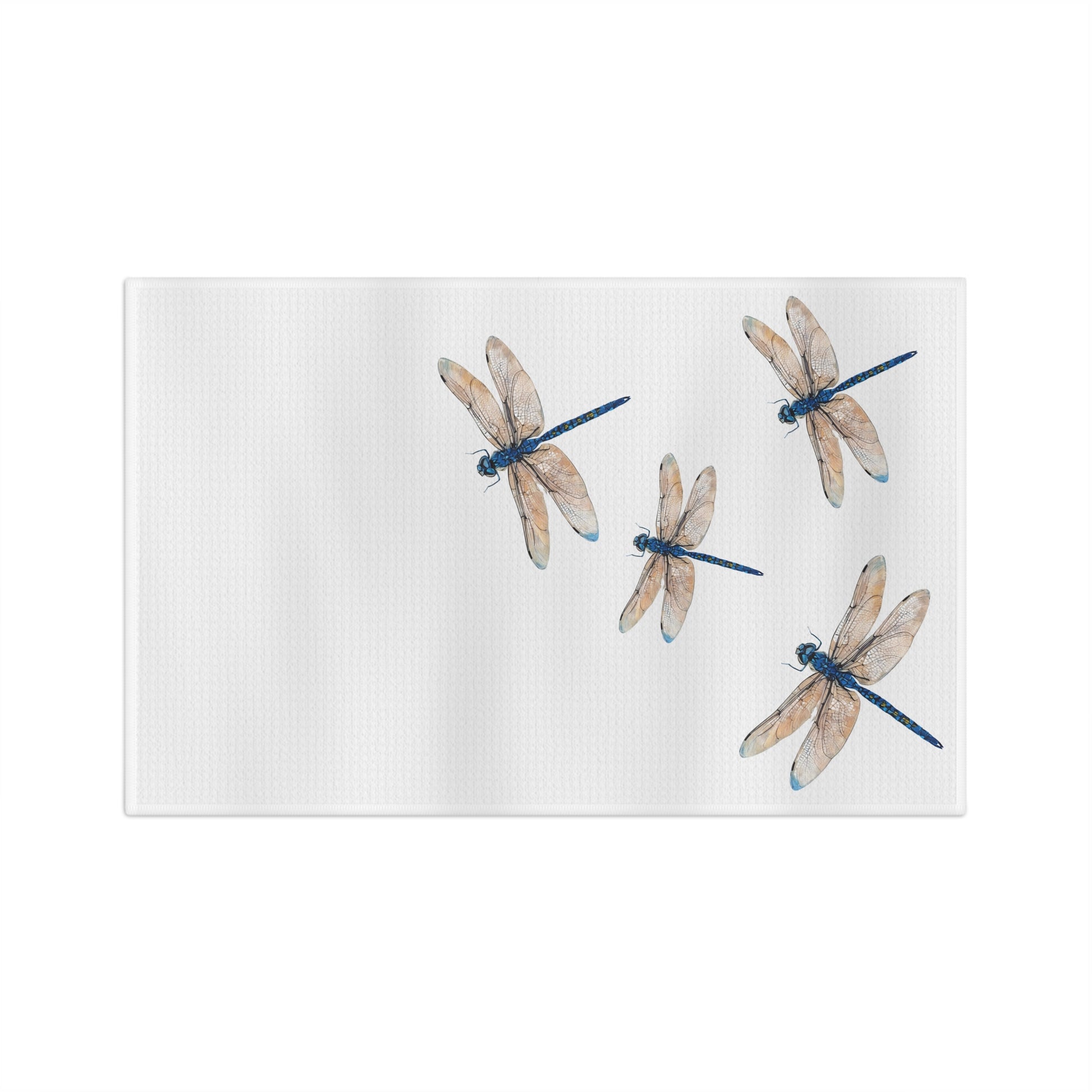 Four dragonfly-print towel on a white background