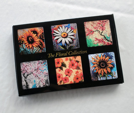 Set of 6 Medium Size Acrylic Magnets, The Flowers Collection
