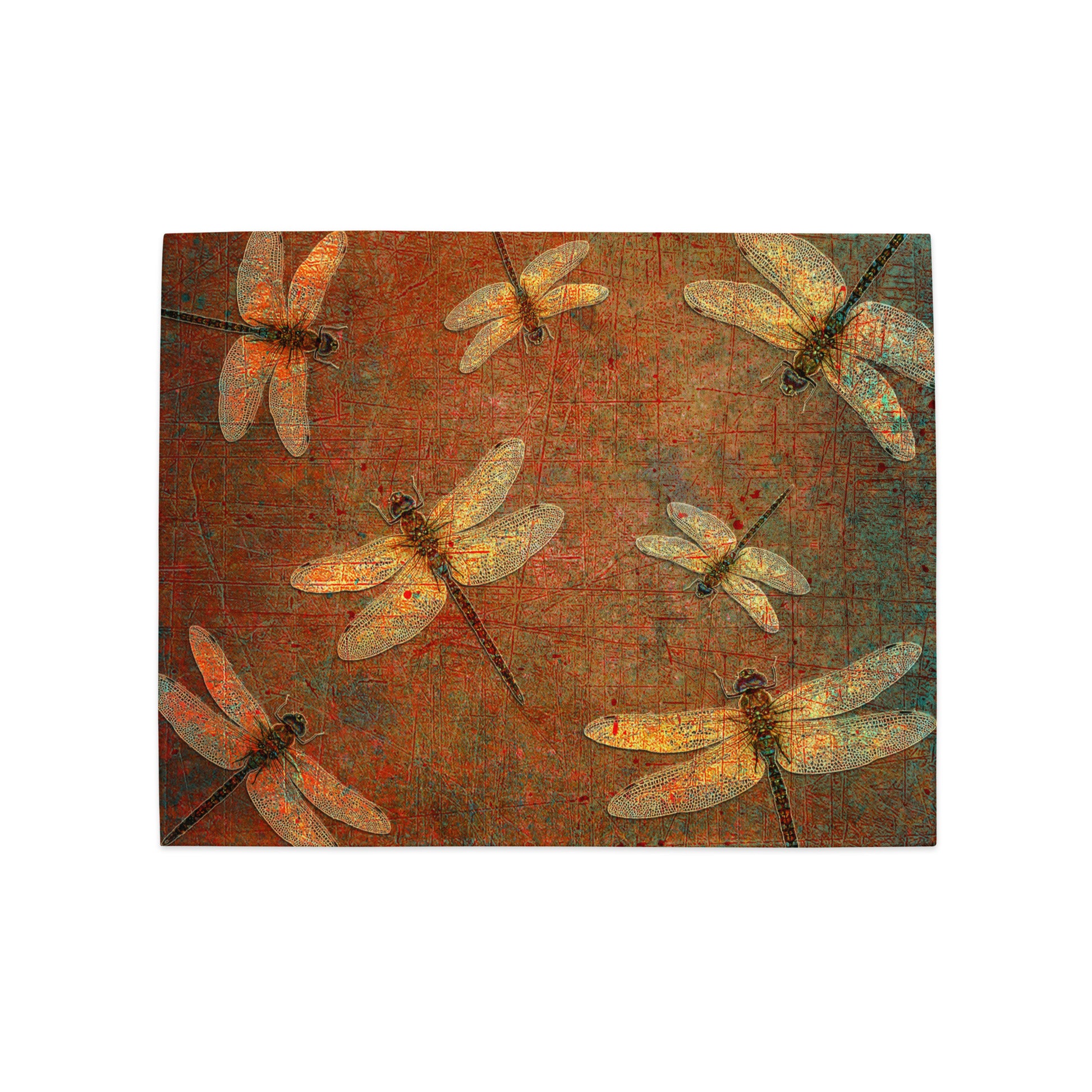 Golden Dragonflies on Orange and Green Background Print Placemat