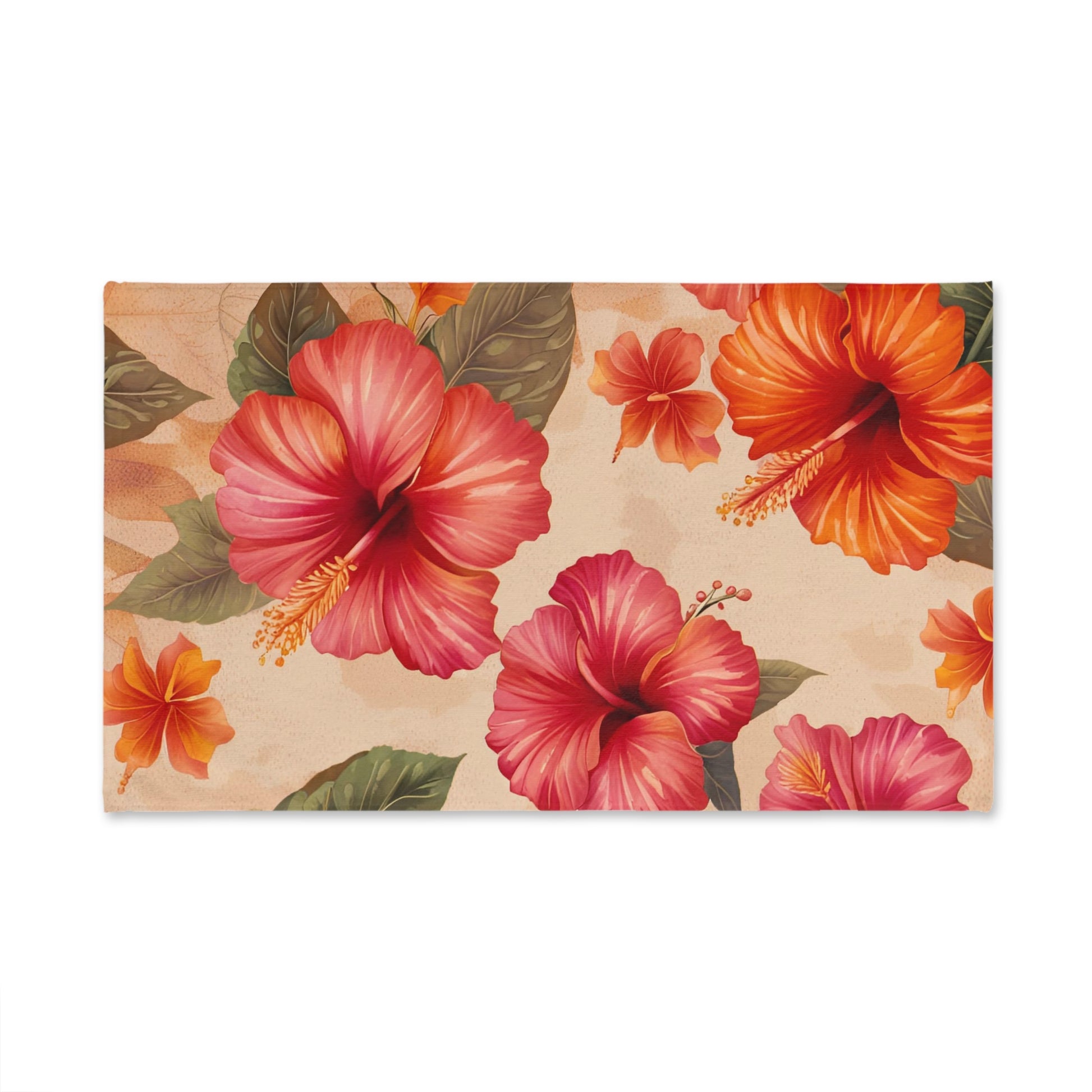 Floral pattern with pink and orange flowers on a beige background