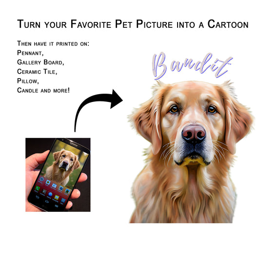 Turn Your Favorite Pet Photo into a Custom Drawing, Printed on Your Choice of Item. The perfect gift for any pet lover.