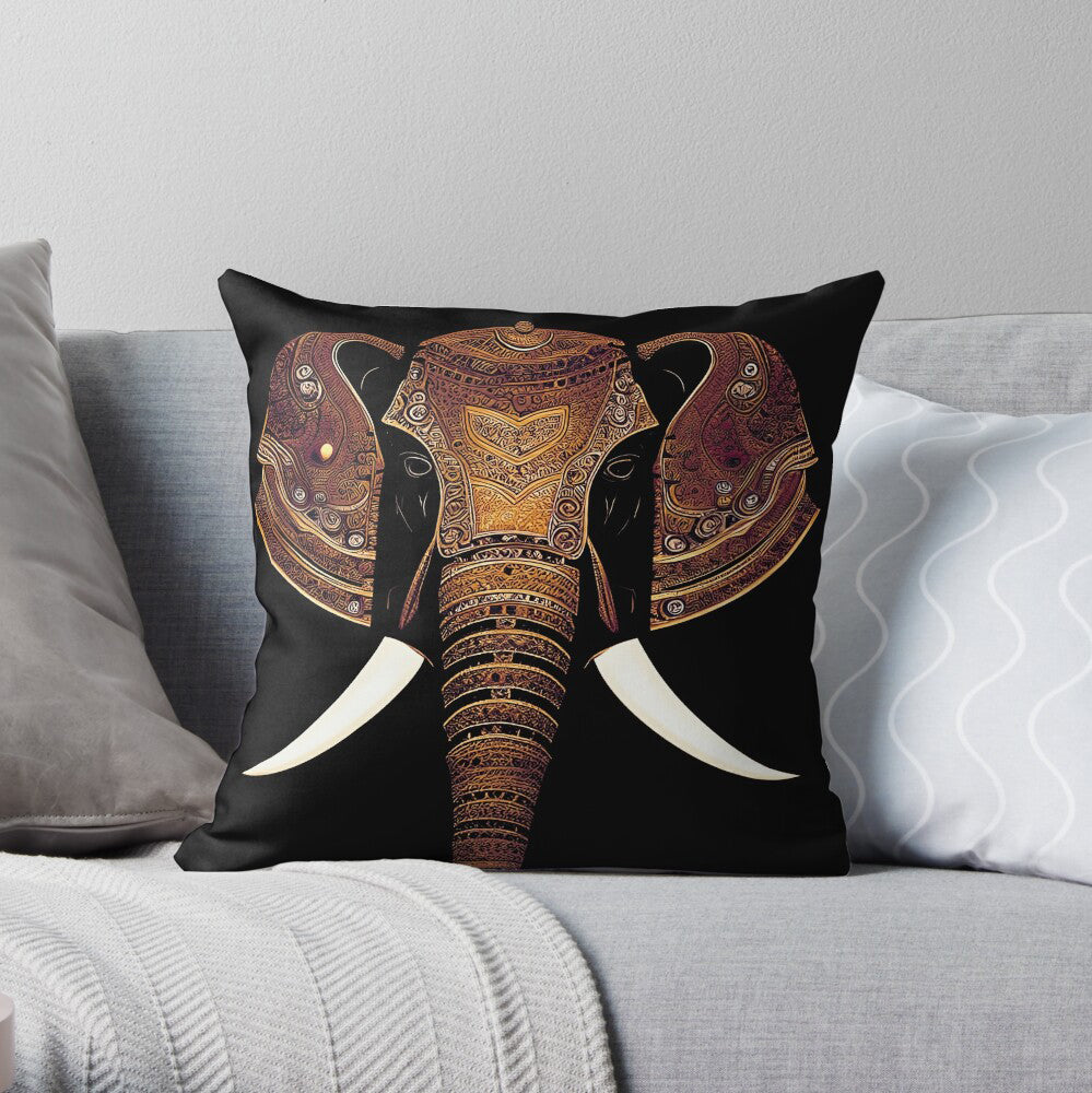 Indian Elephant Head With Parade Colors on Black Background on sofa