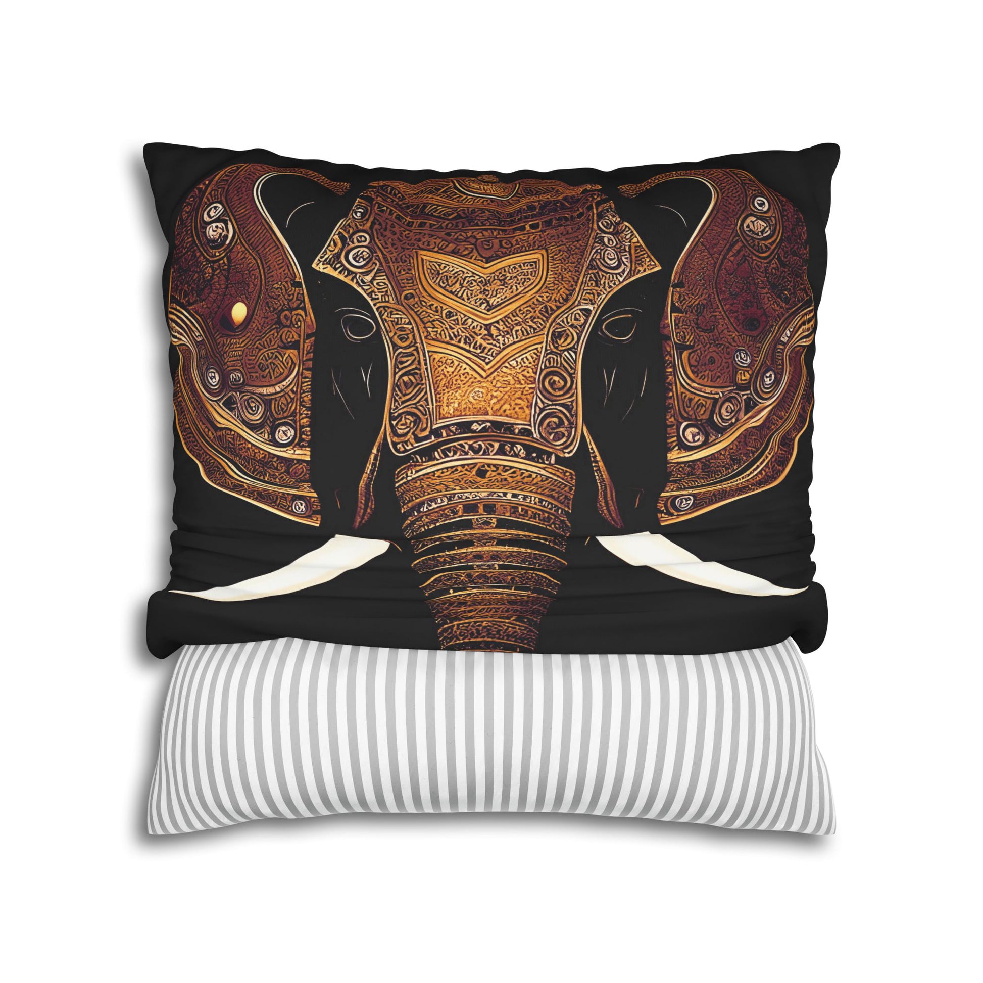 Indian Elephant Head With Parade Colors on Black Background Replacement Cover for Pillow front