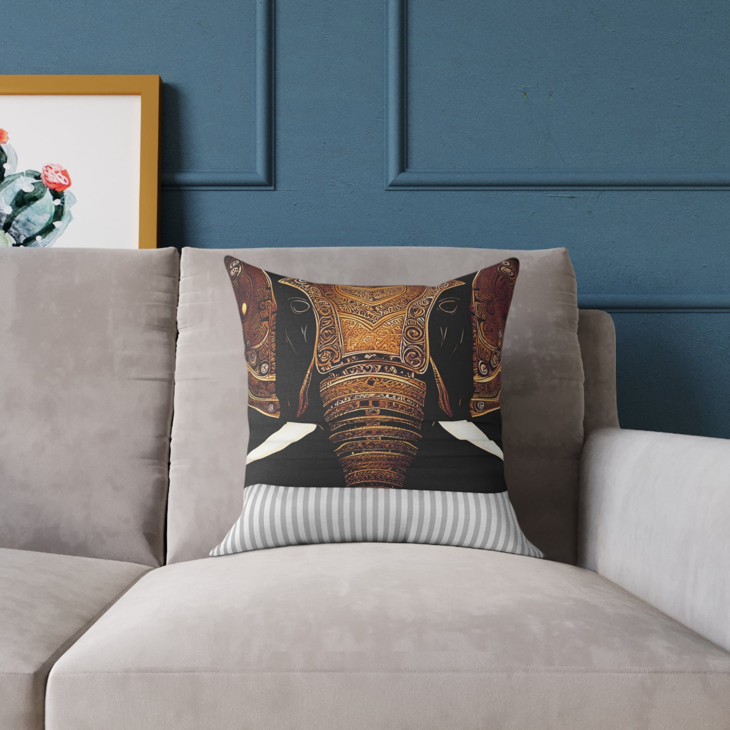 Indian Elephant Head With Parade Colors on Black Background Replacement Cover for Pillow on sofa