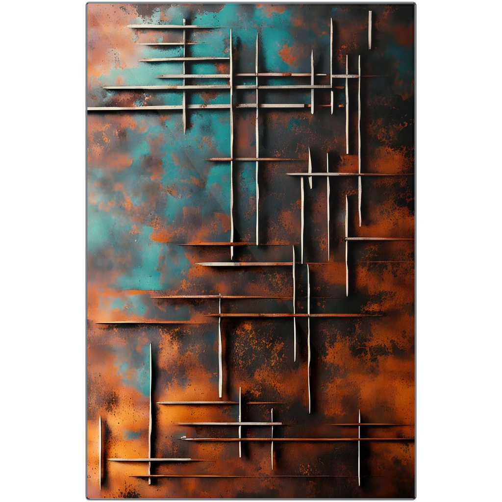 Industrial Rust Composition Abstract Art Vertical Print on eco Friendly Recycled aluminum hung