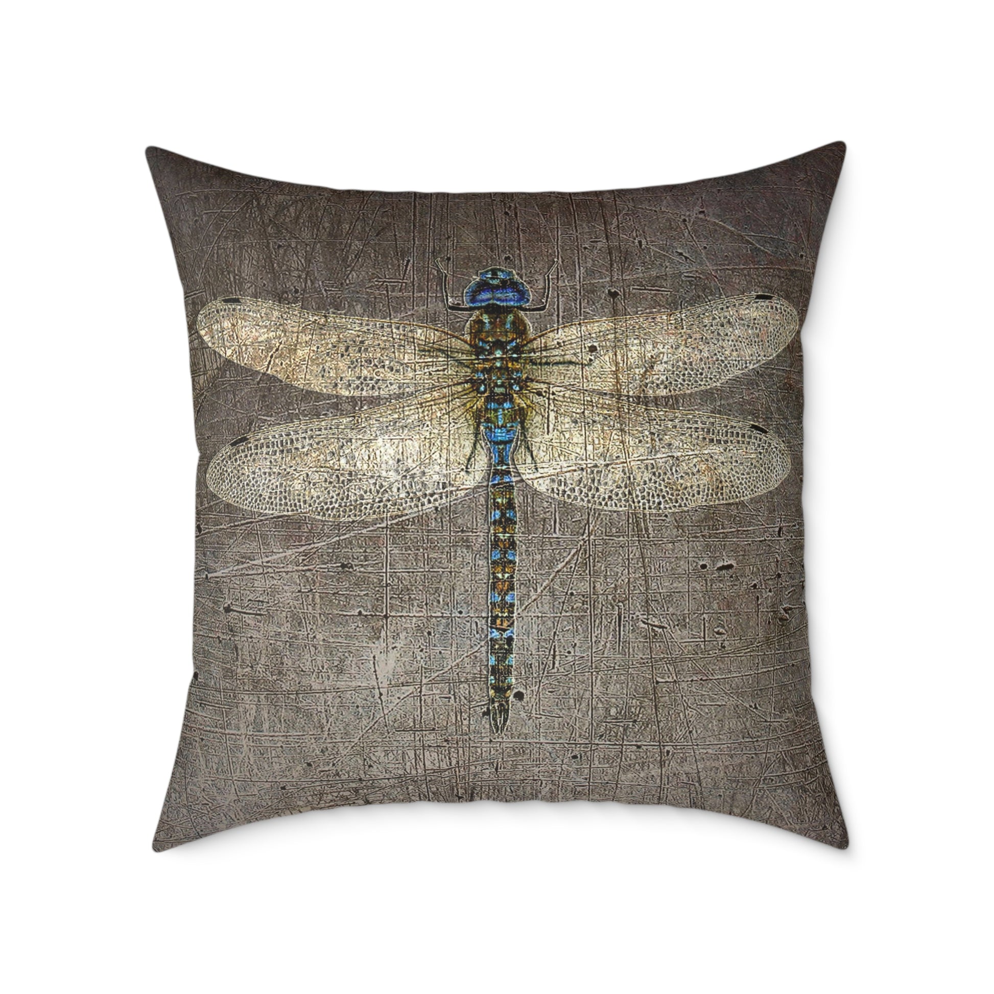 Large Double Sided Throw Pillow Dragonfly on Distressed Grey Stone Print - Dragonfly Themed Home Decor front 