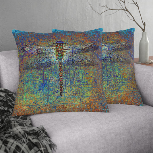 Large Throw Pillow Dragonfly on Multicolor Background Print front and back