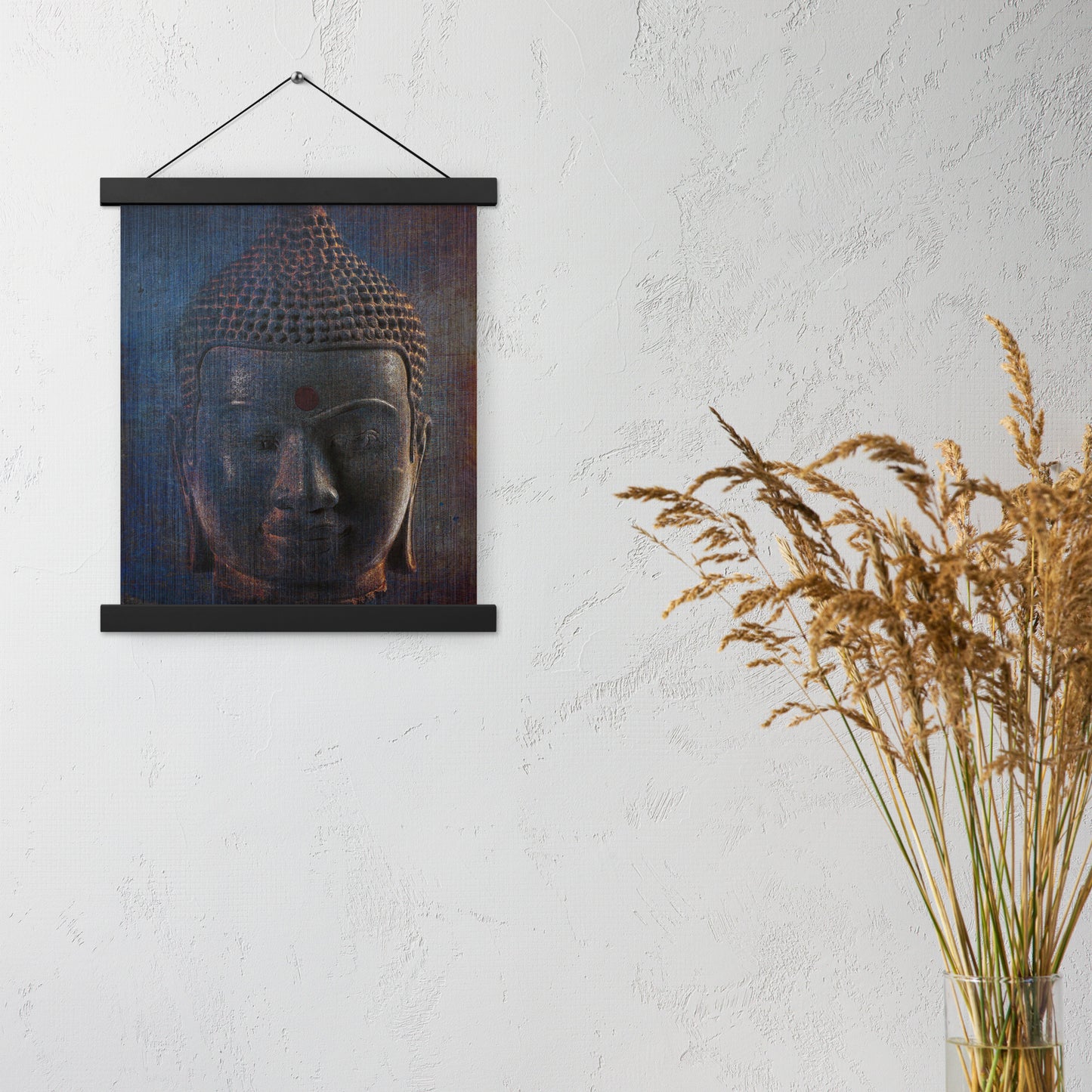 Spiritual and Meditation Wall Artwork Modern Art Blue Buddha Head Printed on Archival Paper with Magnetic Wood Hangers 11x14 hung