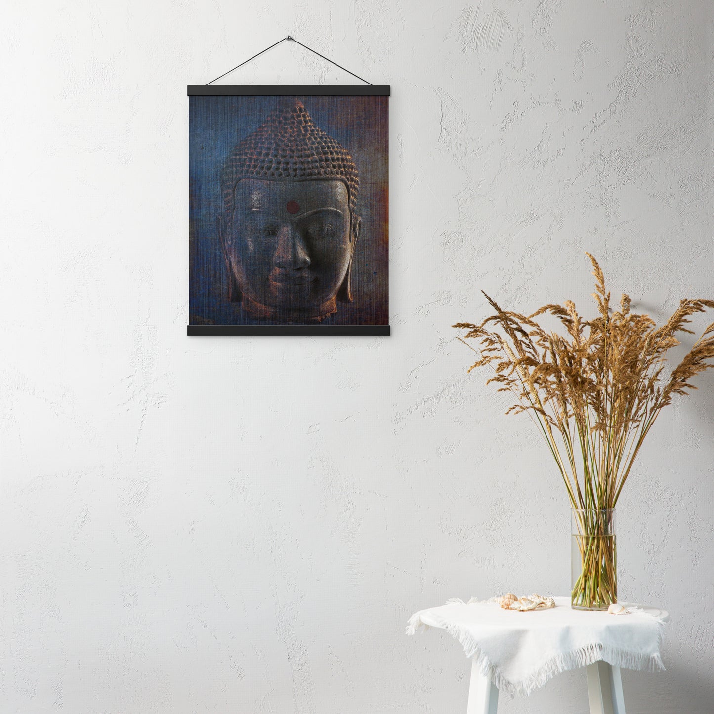 Spiritual and Meditation Wall Artwork Modern Art Blue Buddha Head Printed on Archival Paper with Magnetic Wood Hangers 16x20 hung