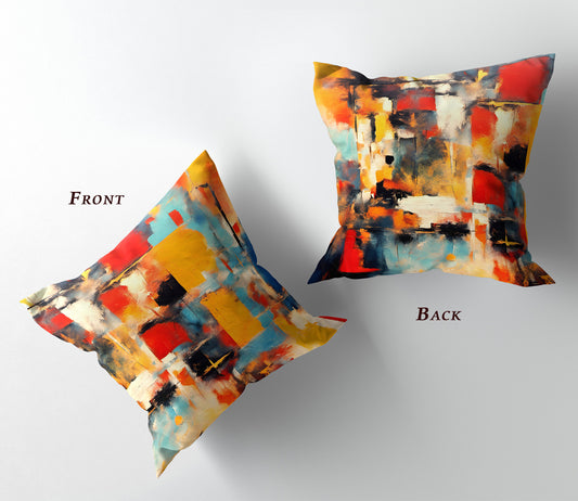Modern Art Themed Throw Pillow, Multicolor Patches Print on Polyester Square Pillow front and back
