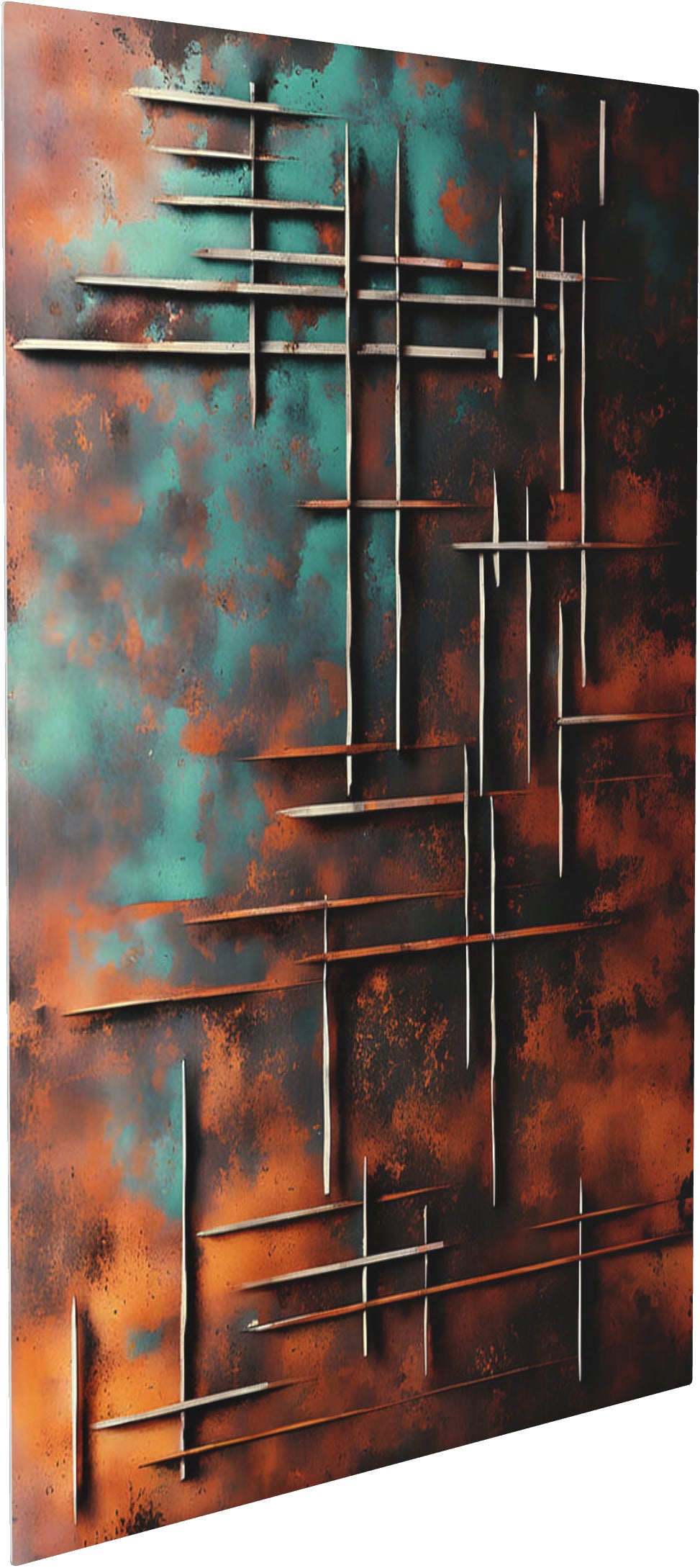 Industrial Rust Composition Abstract Art Vertical Print on eco Friendly Recycled aluminum left angle