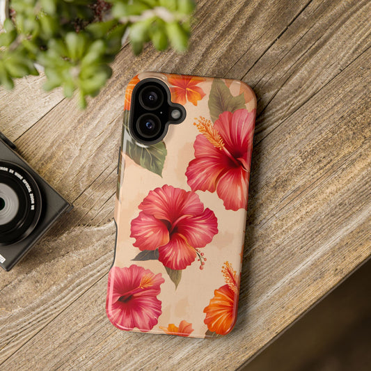 Pink and Orange Hibiscus Flowers Print on Magnetic Tough Case for all Models of iPhone 16
