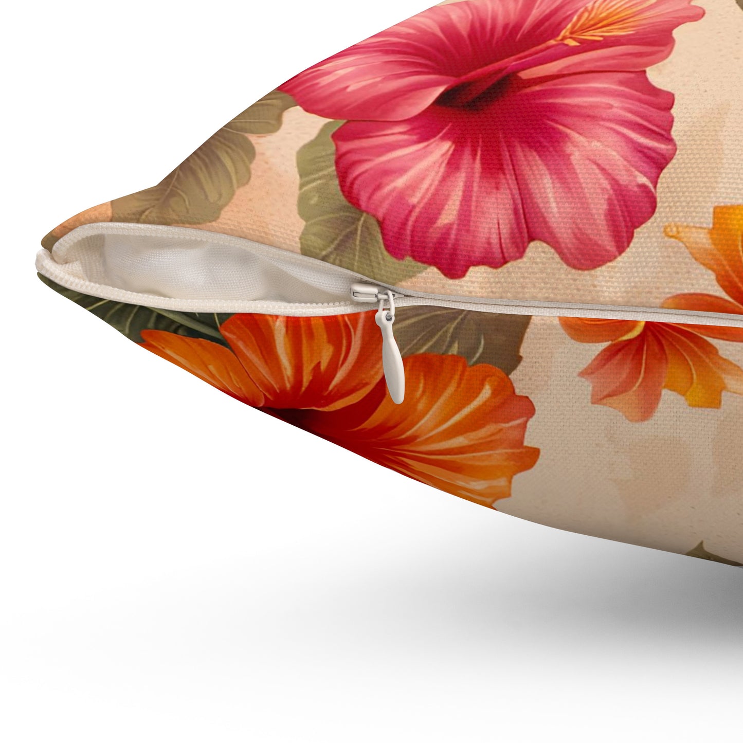 Hibiscus Flowers Outdoor Pillows  Pink and Orange Hibiscus Flowers Print zipper