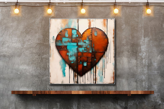 Rusted Love Print on Eco Friendly Recycled Aluminum hung on concrete wall