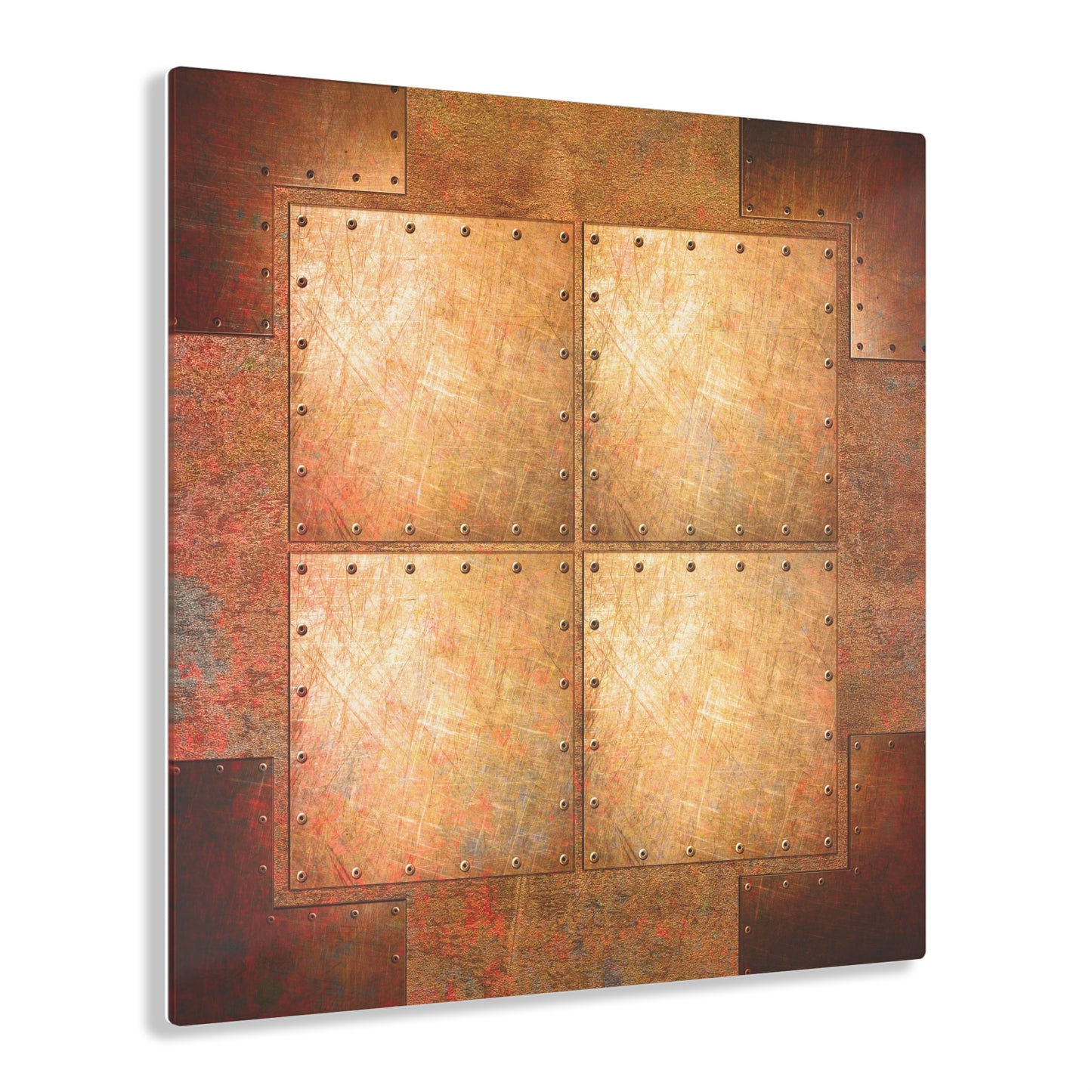 Steampunk and Industrial Wall Art - Riveted Copper Sheets Printed on a Crystal Clear Acrylic Panel 20x20