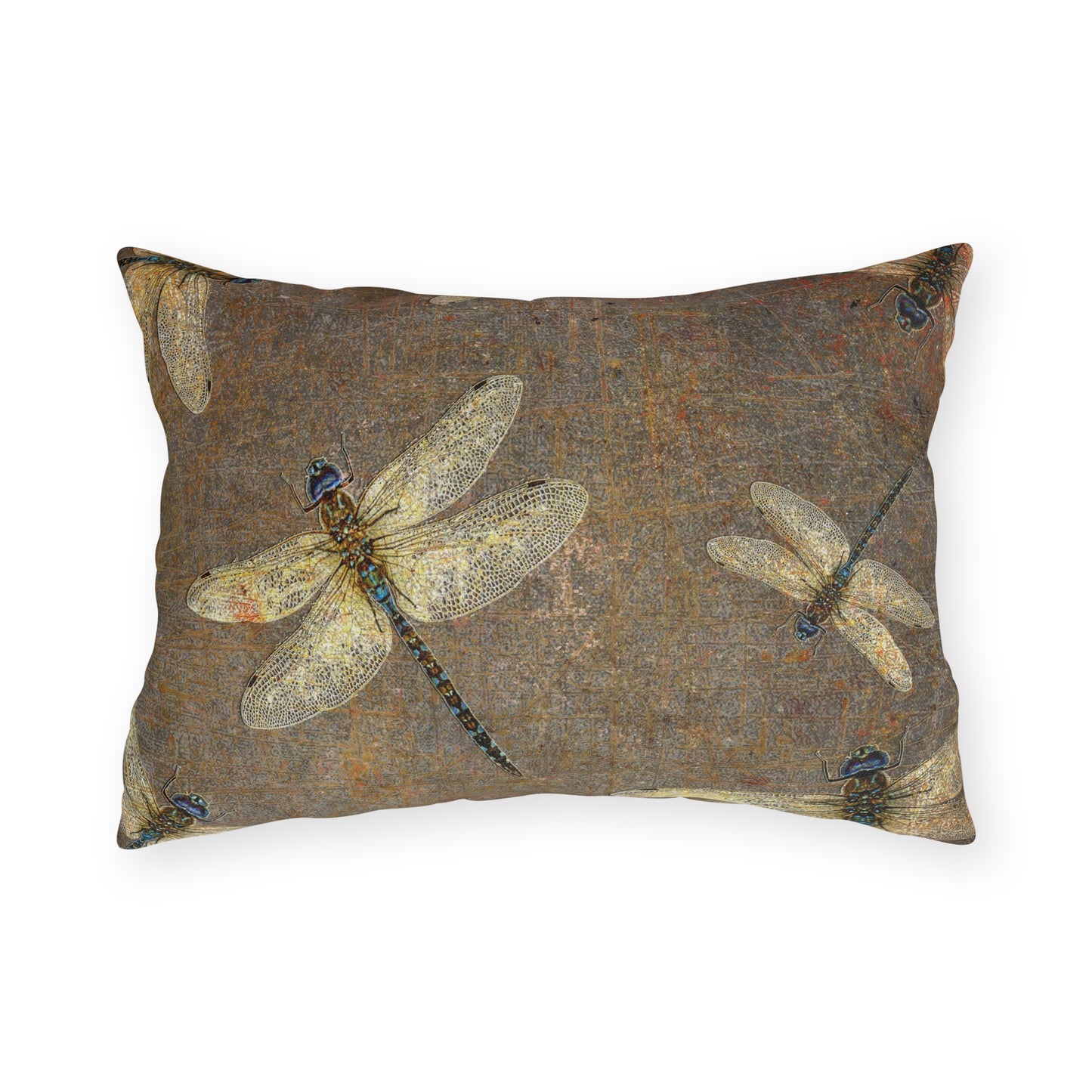 Rectangular Outdoor Pillows 20 by 14, Silver Dragonflies on Distressed Background Print