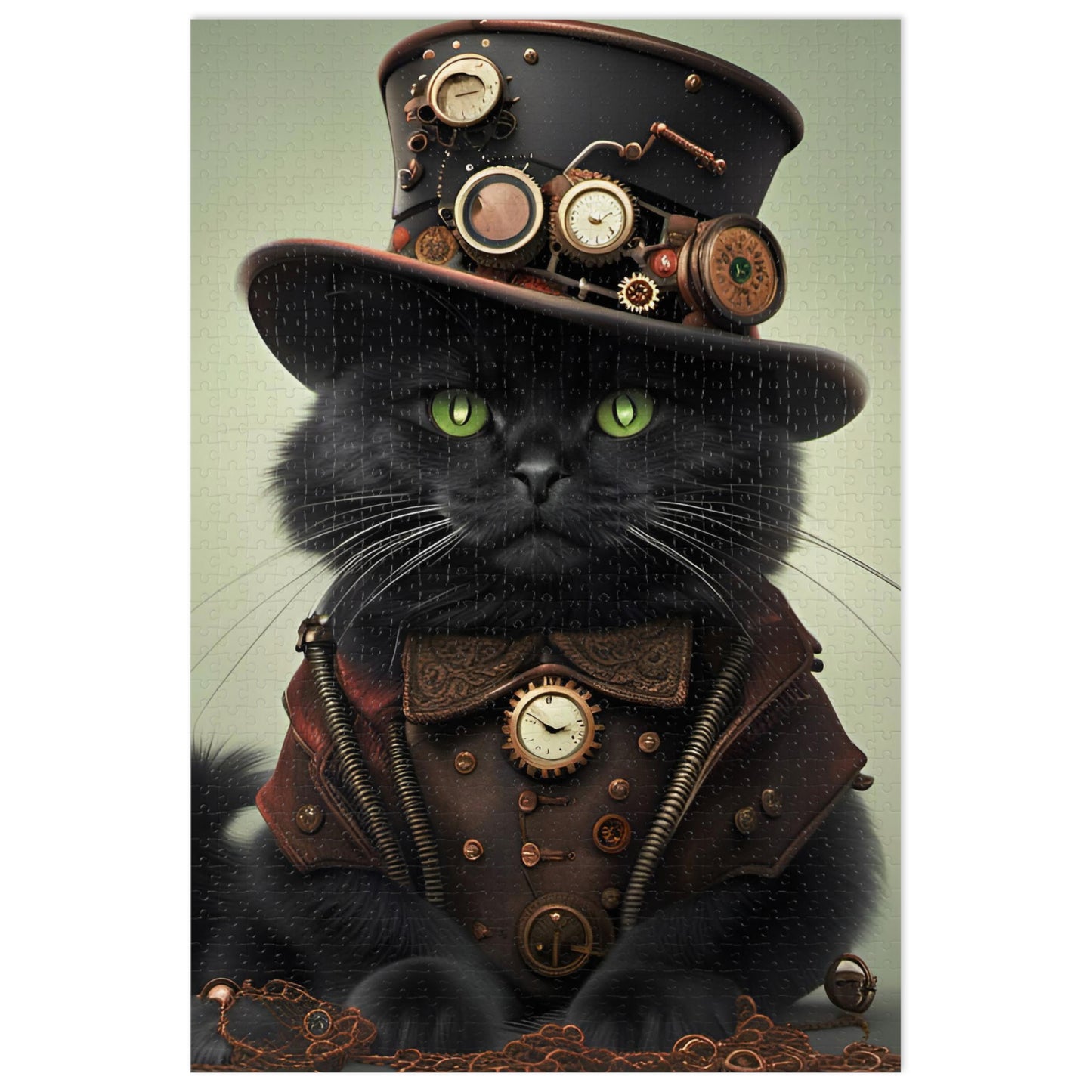 Black Cat with Top Hat in Steampunk Clothing 1000 Pieces Puzzle