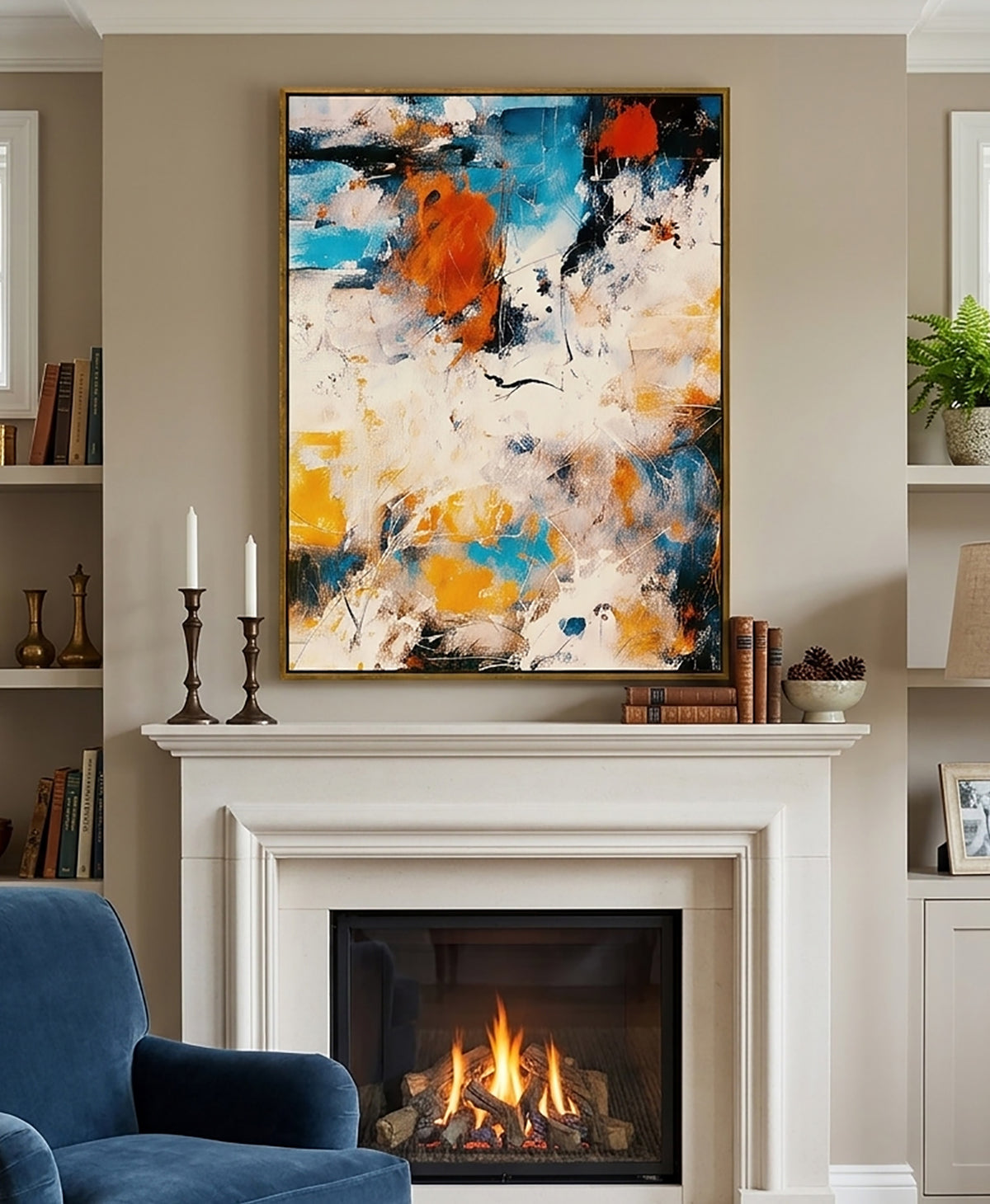Modern Art Themed Decor.  Storm Print on Canvas in a Gold Floating Frame. Can be Hung Vertically or Horizontally