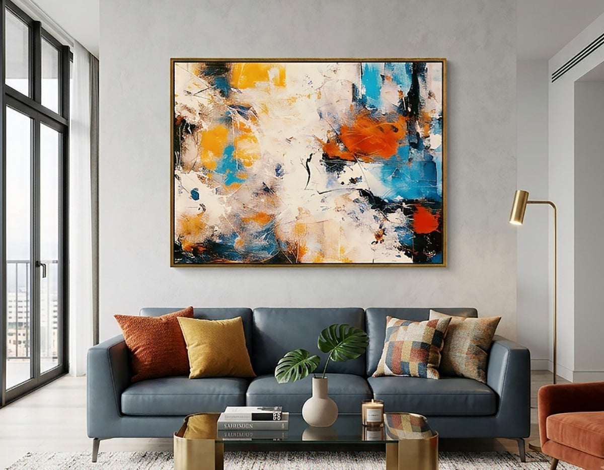 Modern Art Themed Decor.  Storm Print on Canvas in a Gold Floating Frame. Can be Hung Vertically or Horizontally