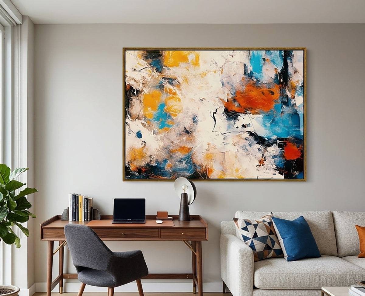 Modern Art Themed Decor.  Storm Print on Canvas in a Gold Floating Frame. Can be Hung Vertically or Horizontally
