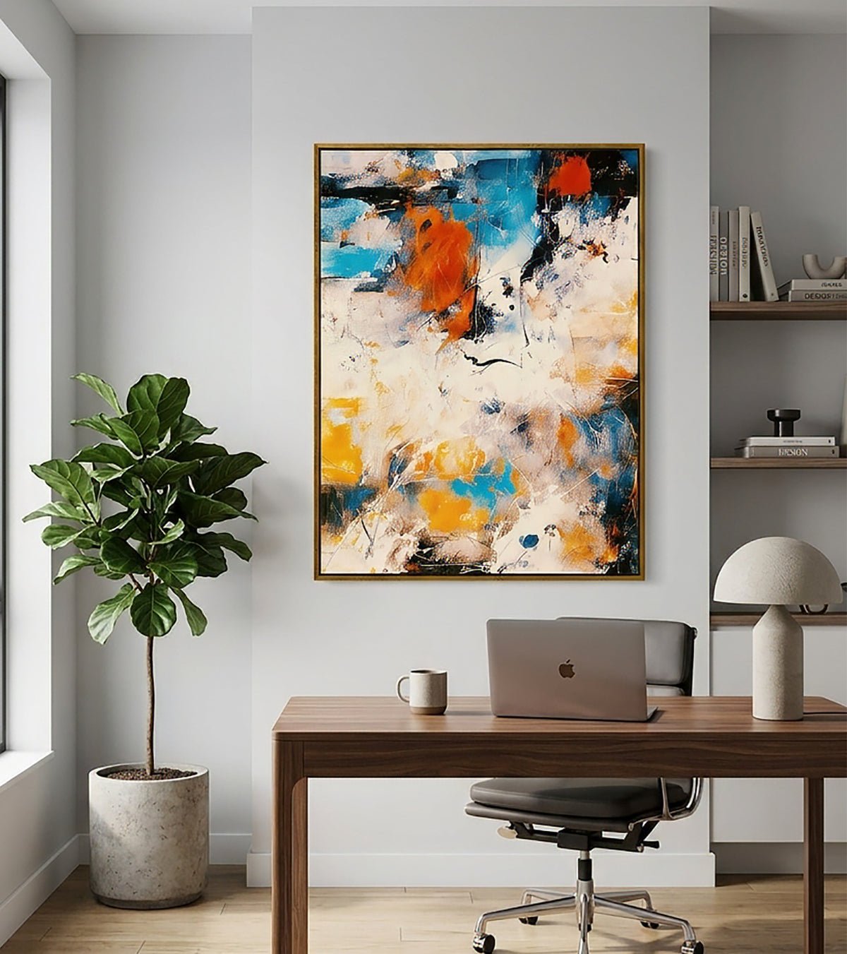 Modern Art Themed Decor.  Storm Print on Canvas in a Gold Floating Frame. Can be Hung Vertically or Horizontally