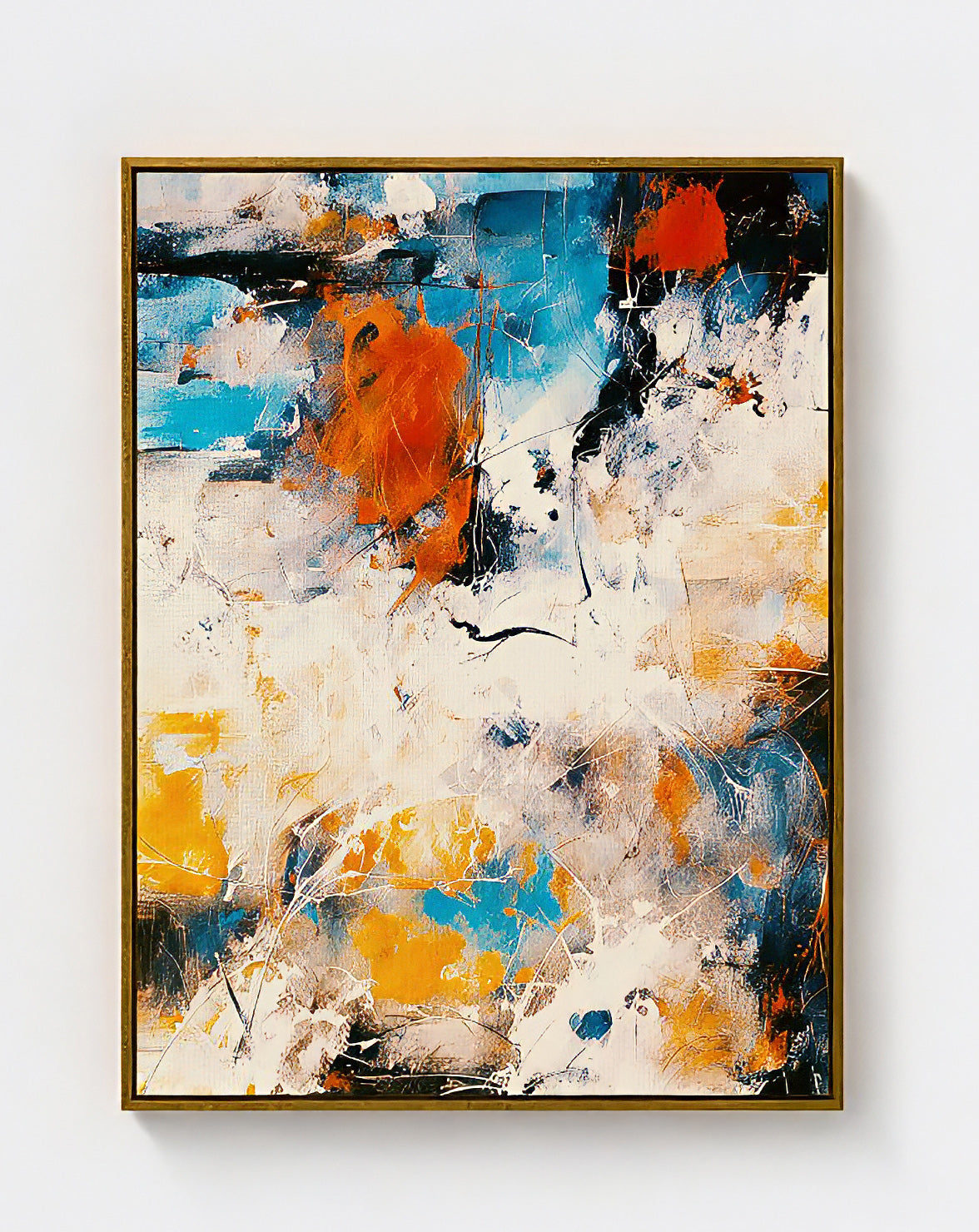 Modern Art Themed Decor.  Storm Print on Canvas in a Gold Floating Frame. Can be Hung Vertically or Horizontally