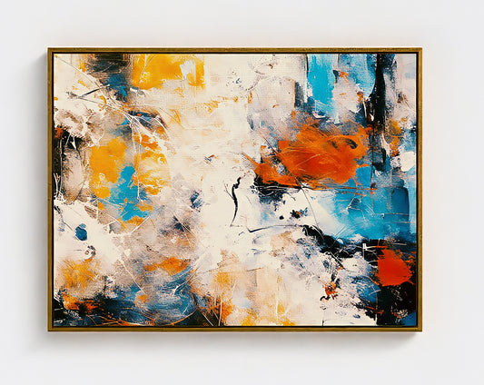 Modern Art Themed Decor.  Storm Print on Canvas in a Gold Floating Frame. Can be Hung Vertically or Horizontally