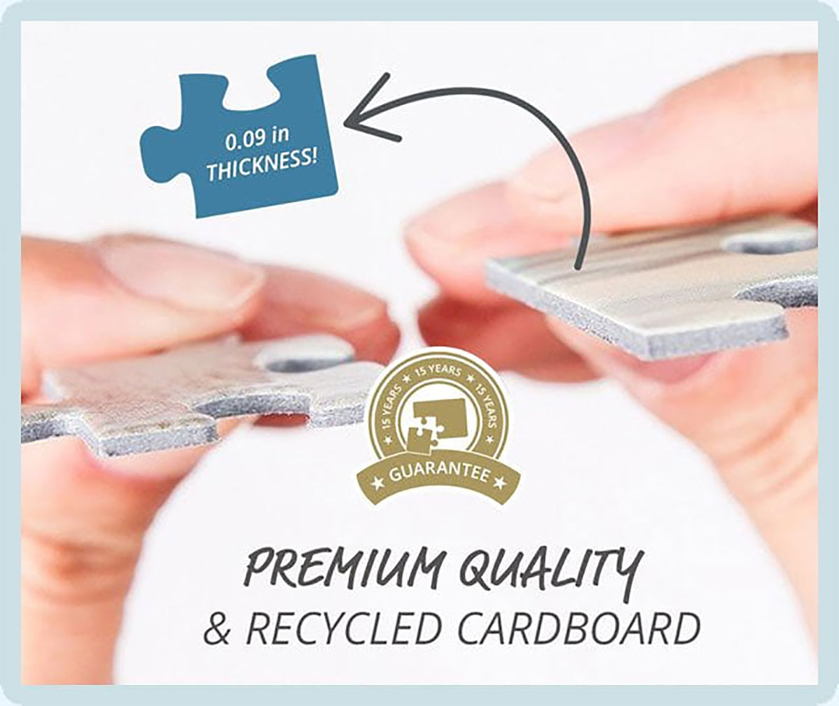 Hands holding a piece of thin cardboard with text about thickness and quality.