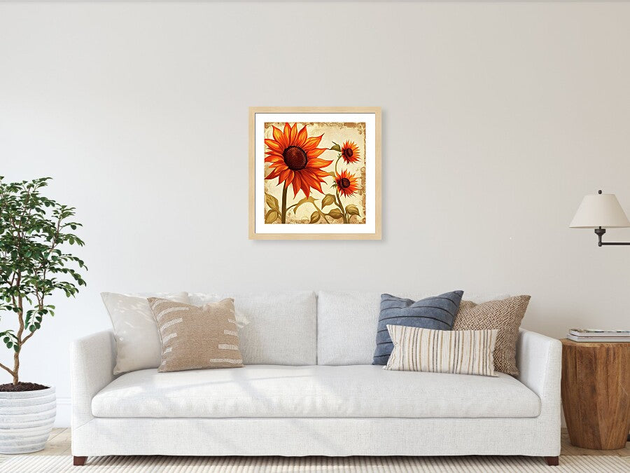 Framed Floral Themed Wall Decor, Sunflower Crop Print on Archival Paper in a Box Frame