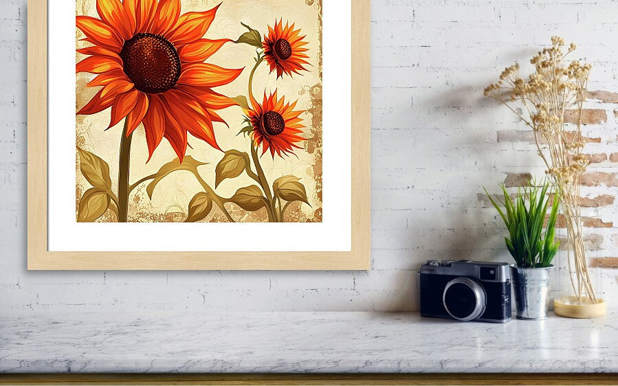 Framed Floral Themed Wall Decor, Sunflower Crop Print on Archival Paper in a Box Frame