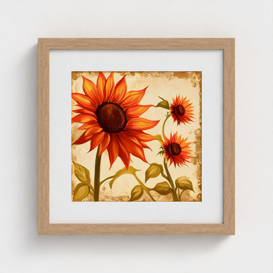 Framed Floral Themed Wall Decor, Sunflower Crop Print on Archival Paper in a Box Frame