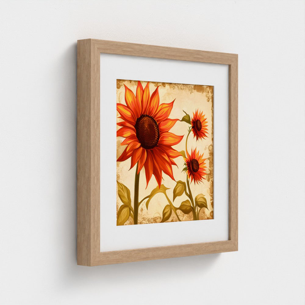 Framed Floral Themed Wall Decor, Sunflower Crop Print on Archival Paper in a Box Frame